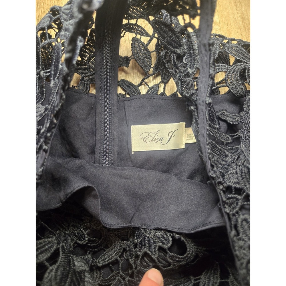 Eliza J Dress 4 Sheer Lace Asymmetric Dark Coquette Whimsigoth Romantic Navy - Picture 5 of 6